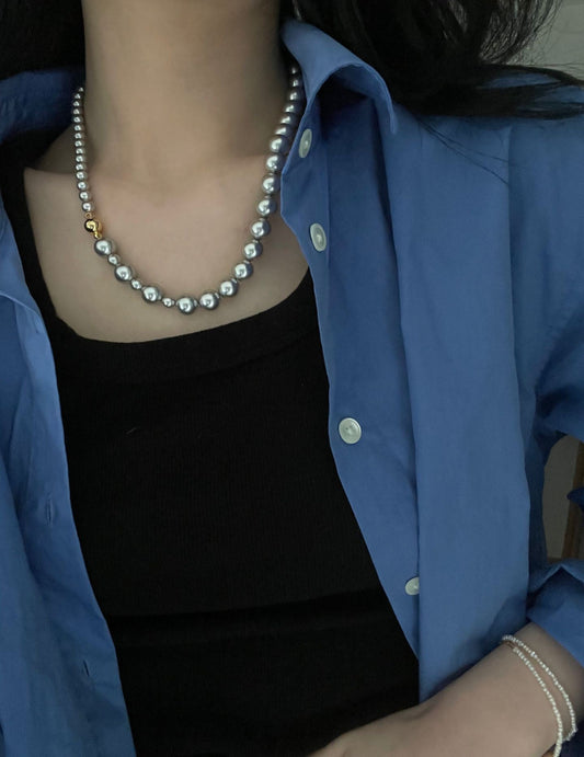 Gray & Gold Bead Necklace - ALEART