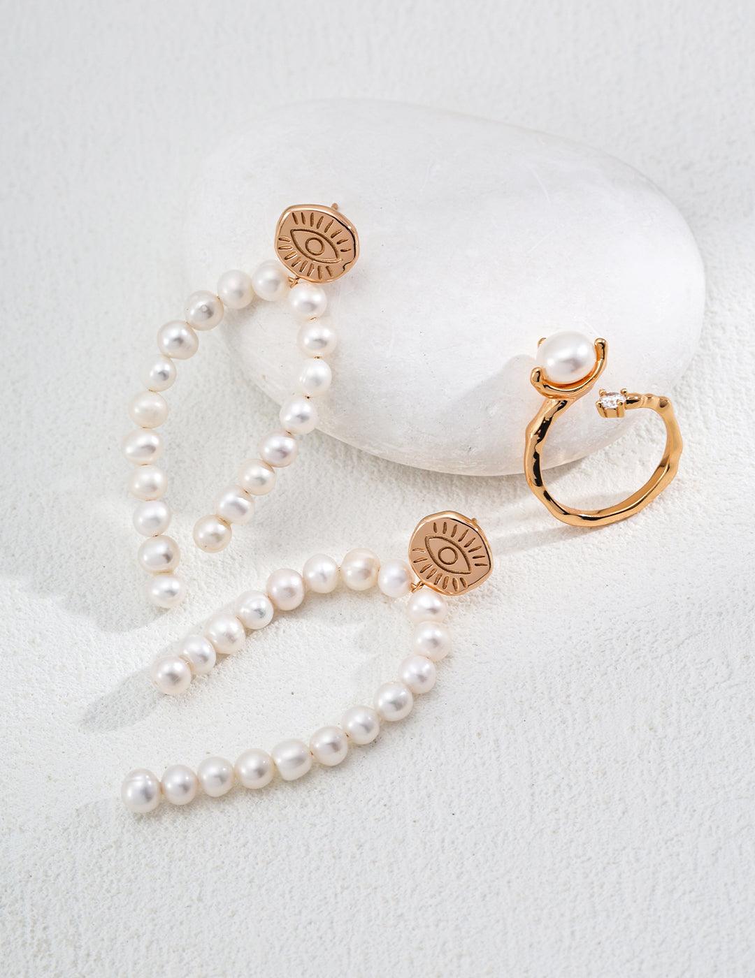 Silver Pearl Gaze Earrings - ALEART