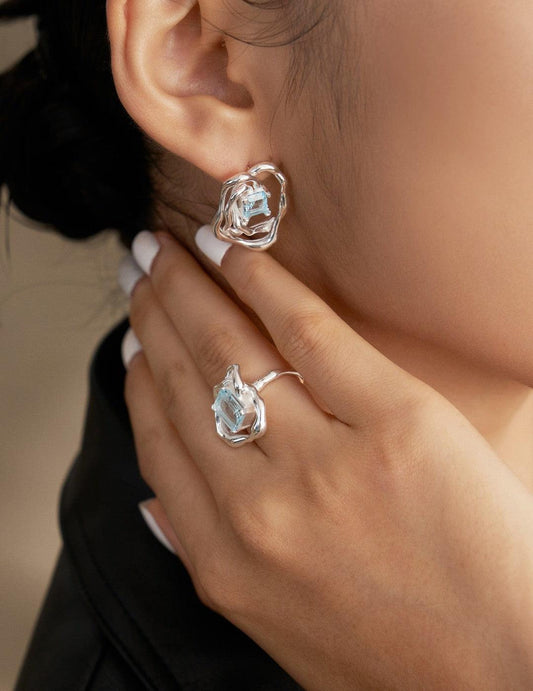 Natural Topaz Asymmetrical Earrings - ALEART