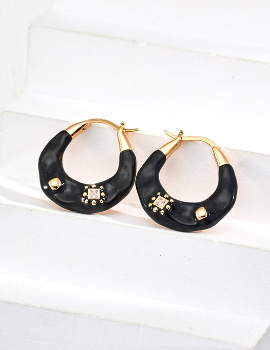 Black Vintage Glaze Zircon Earrings - ALEART