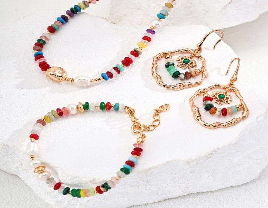 Pearl & Dopamine Color Stone Necklace - ALEART