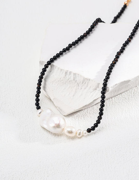 Baroque Pearl & Black Onyx Necklace - ALEART