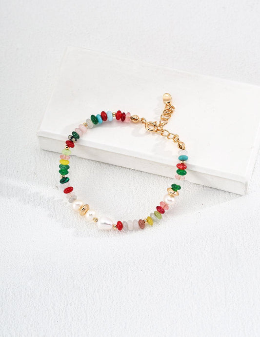 Pearl & Dopamine Color Stone Bracelet - ALEART