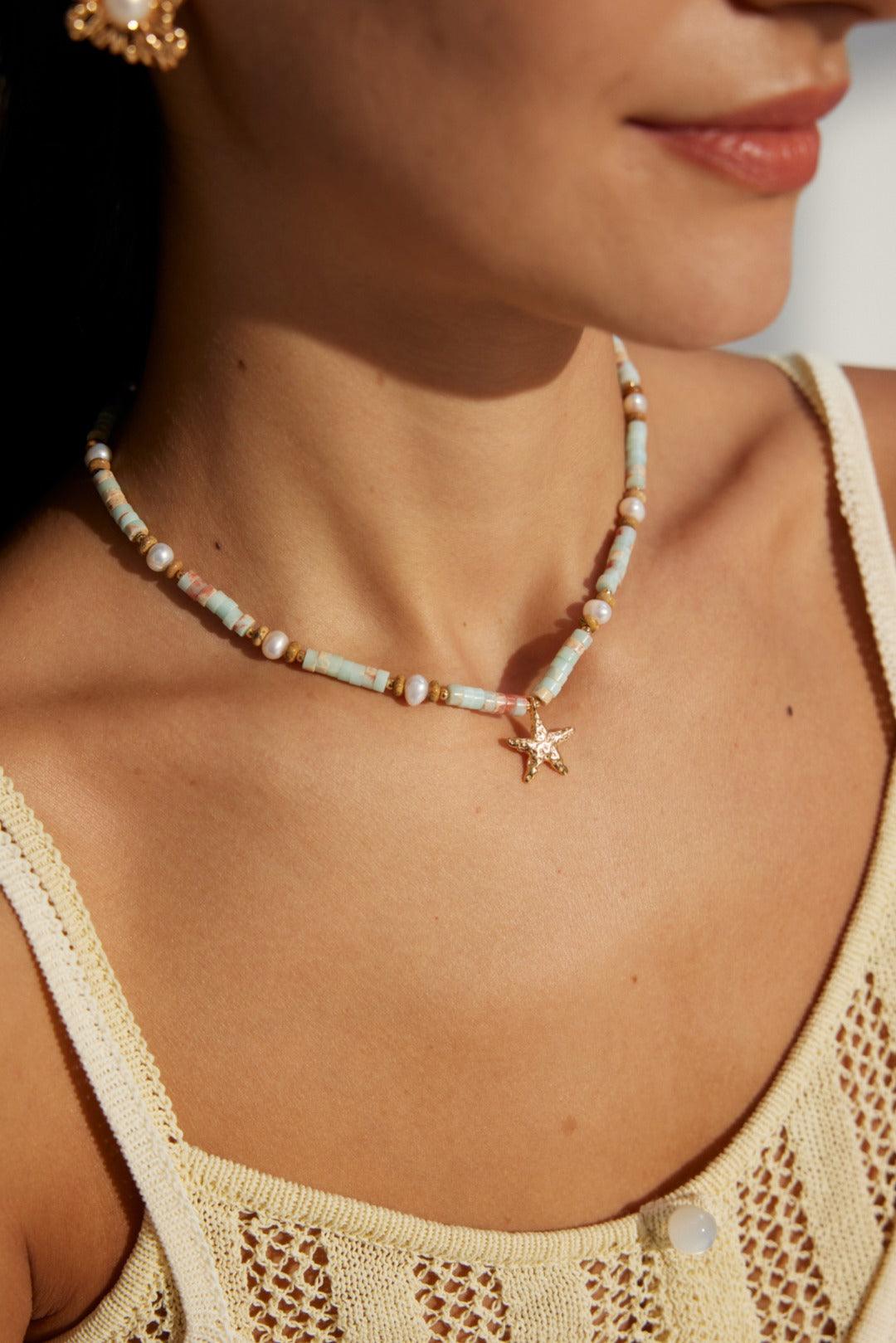 Vintage Beaded Star Necklace - ALEART