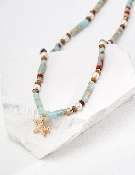Vintage Beaded Star Necklace - ALEART