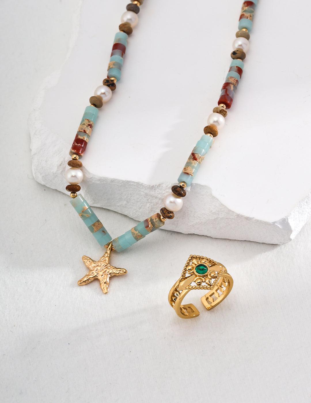 Vintage Beaded Star Necklace - ALEART
