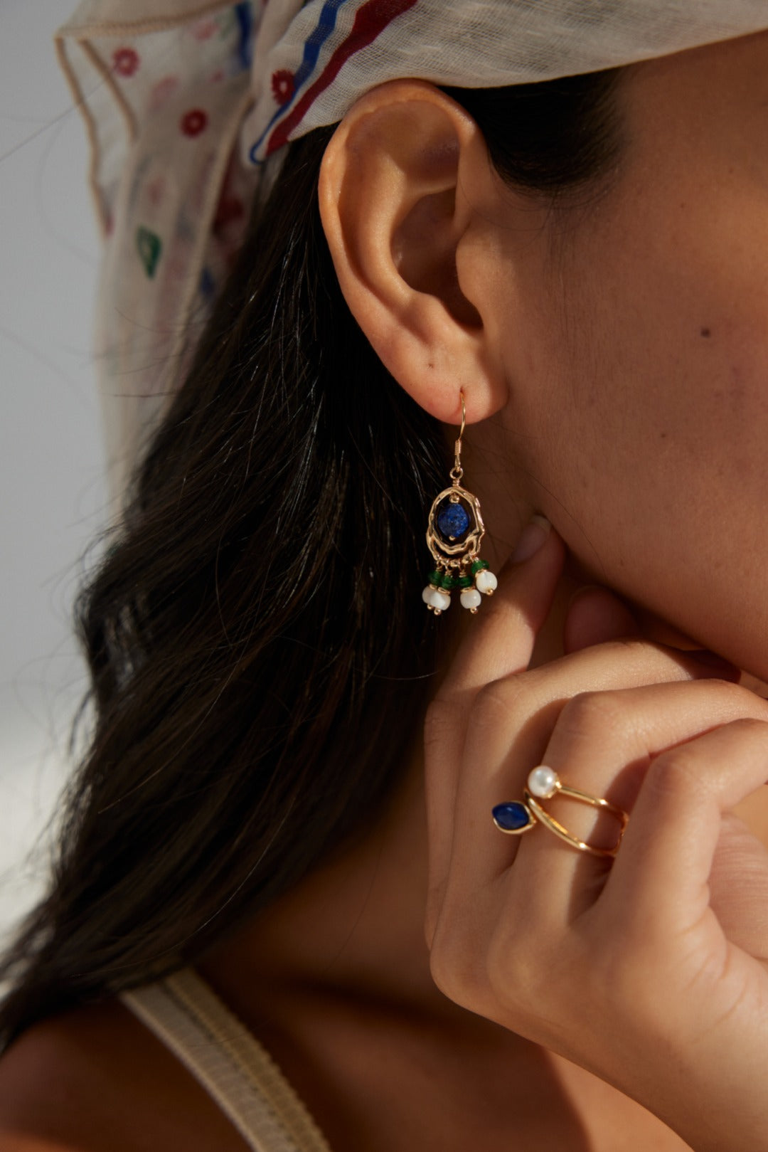 Vintage Shell & Lapis Earrings