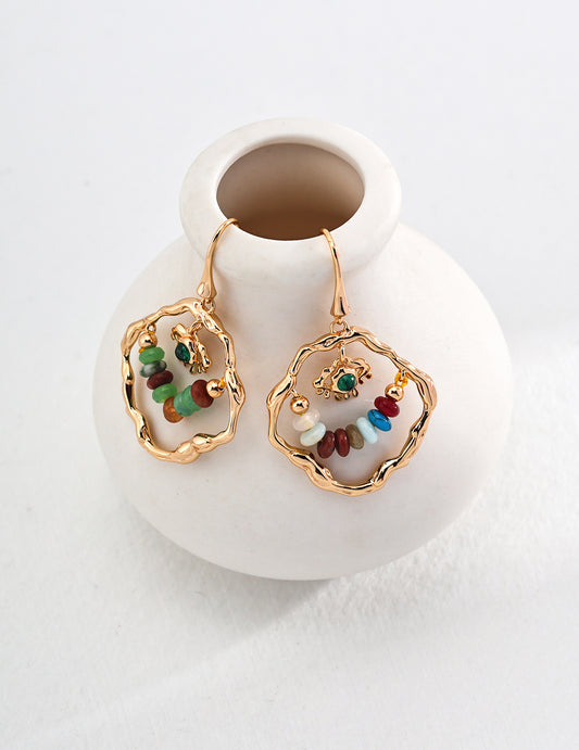 Pearl & Dopamine Color Stone Earrings