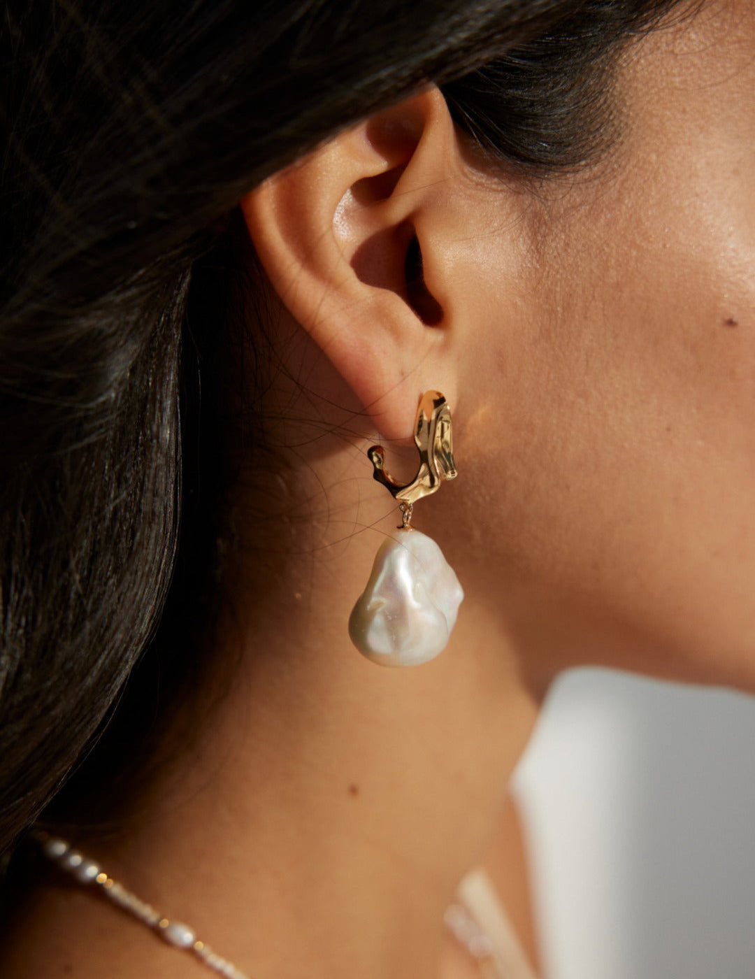 Natural Baroque Pearl & Resin Earrings