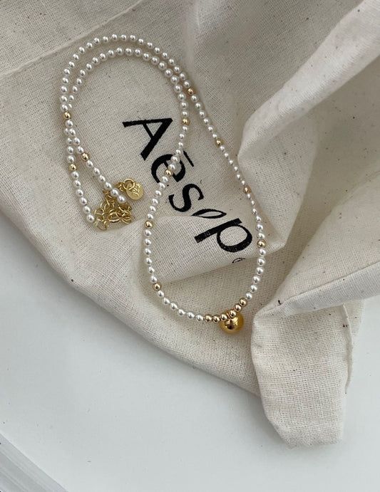 Gold Ball Pearl Necklace - ALEART