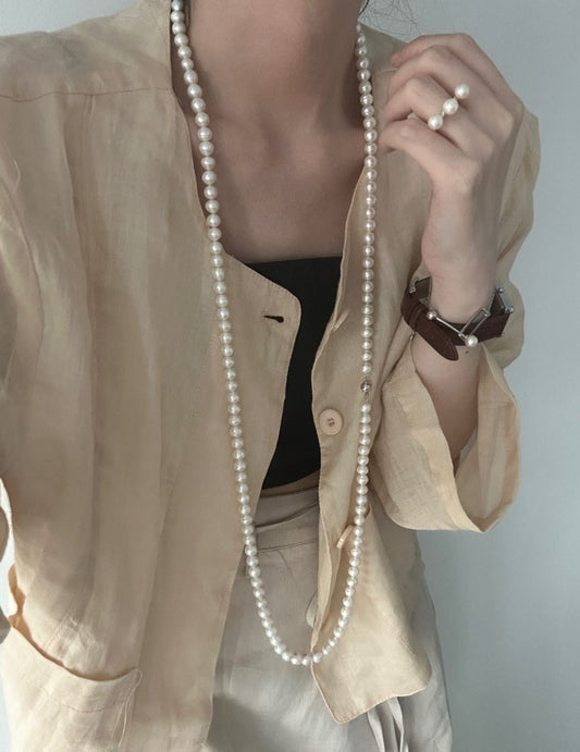 Twisted Pearl Long Necklace - ALEART