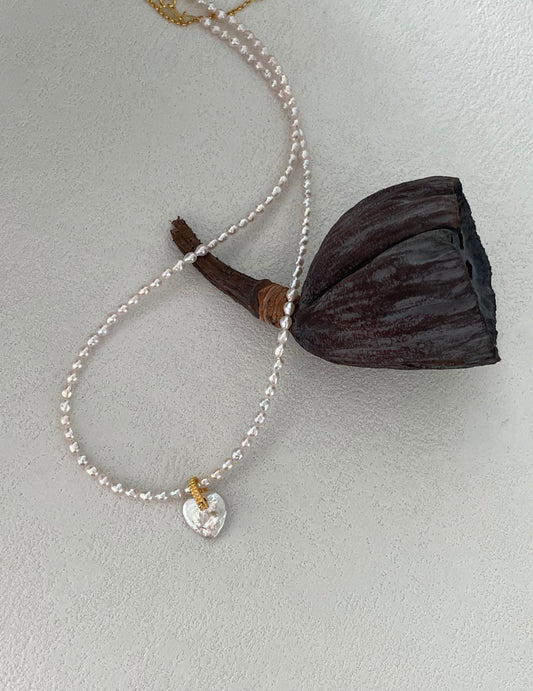 Fairy Pink Pearl Heart Necklace