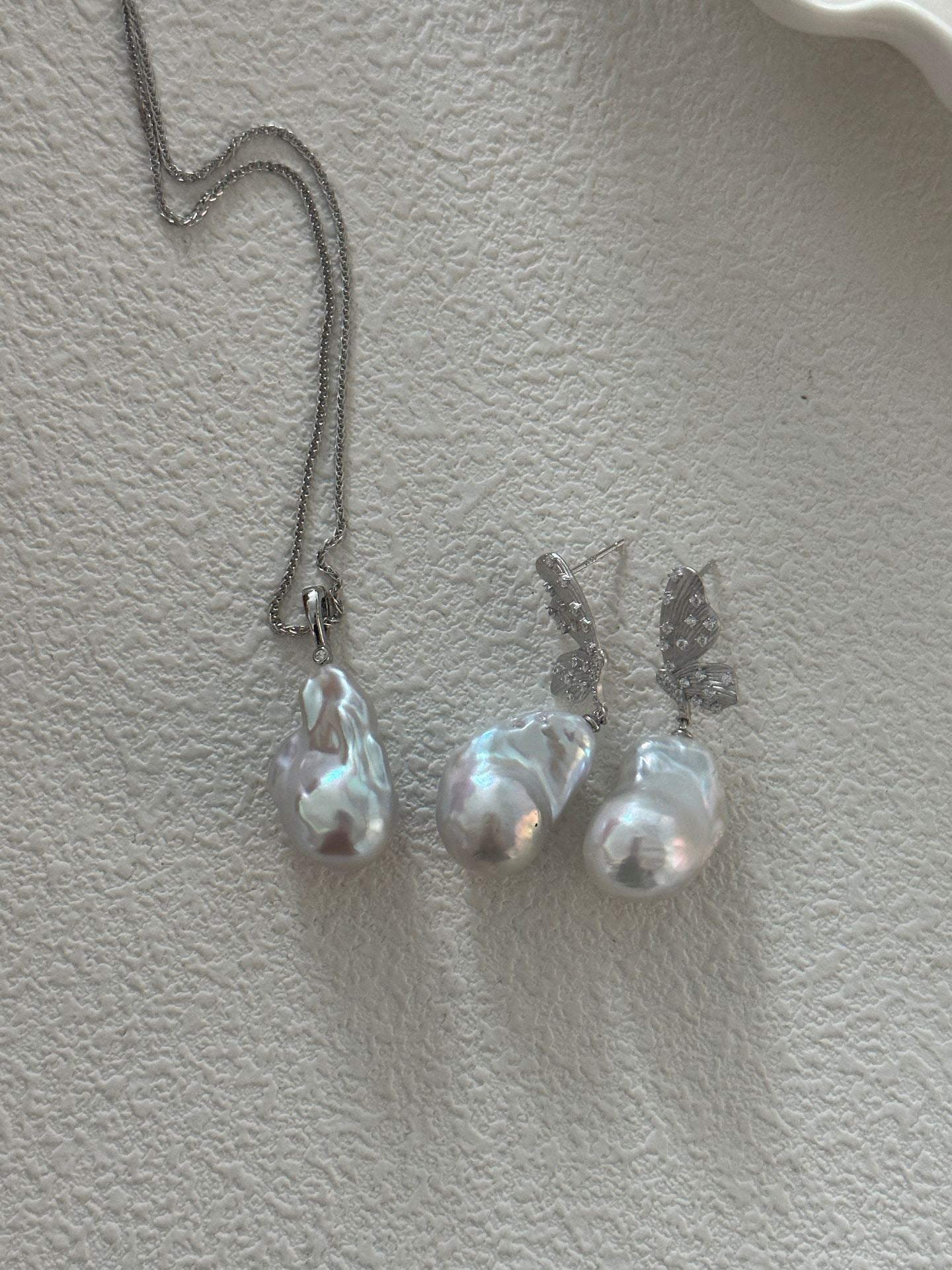 Silver Wings & Baroque Pearl Earrings