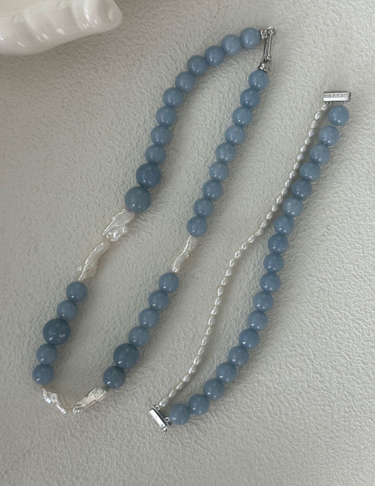 Peruvian Blue & Baroque Pearls Neckalce