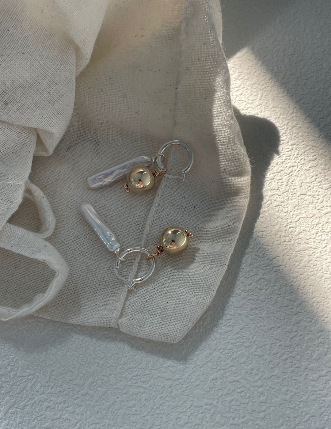 Golden Sphere & Baroque Pearl Earrings