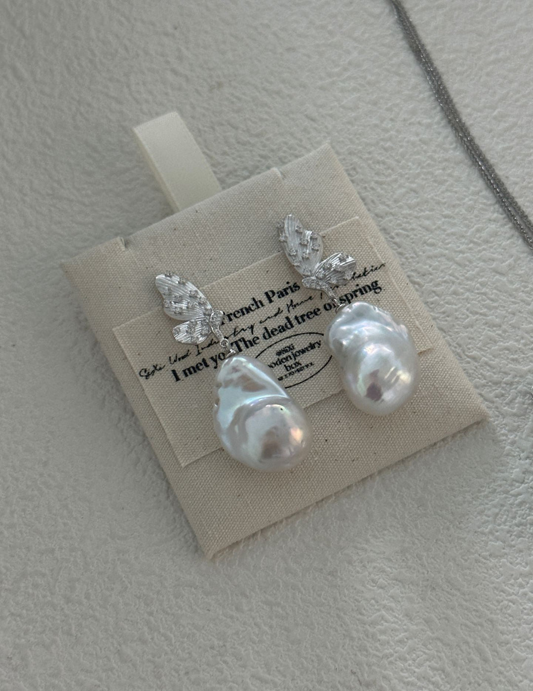 Silver Wings & Baroque Pearl Earrings