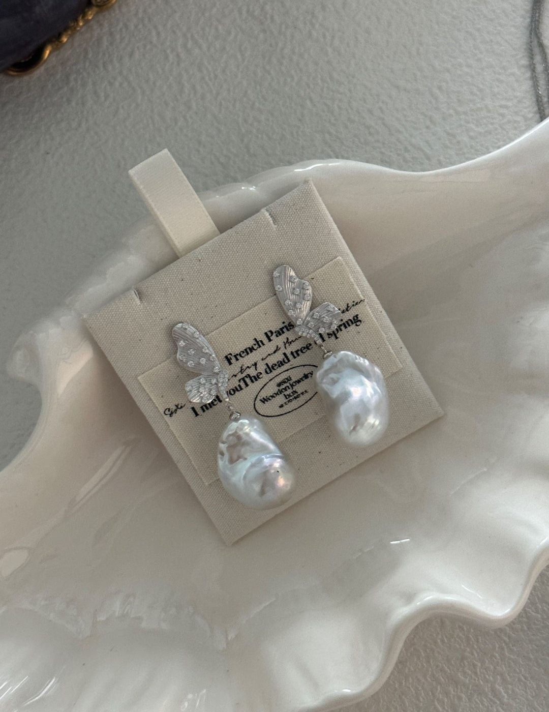Silver Wings & Baroque Pearl Earrings
