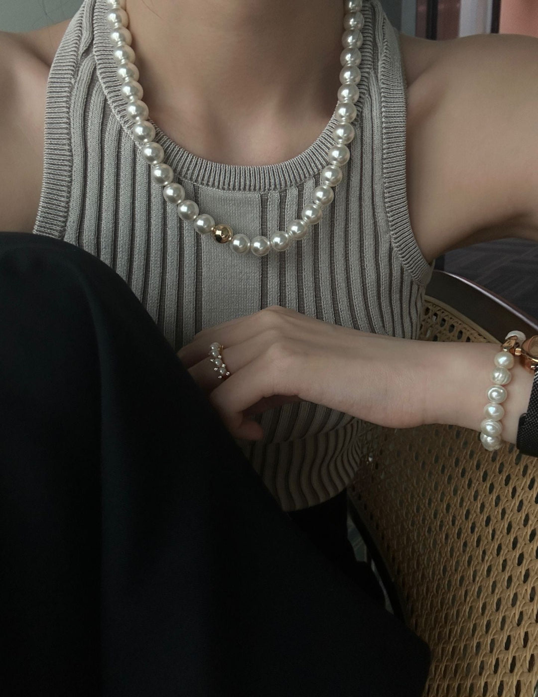 Large Pearl & Gold Ball Necklace - ALEART