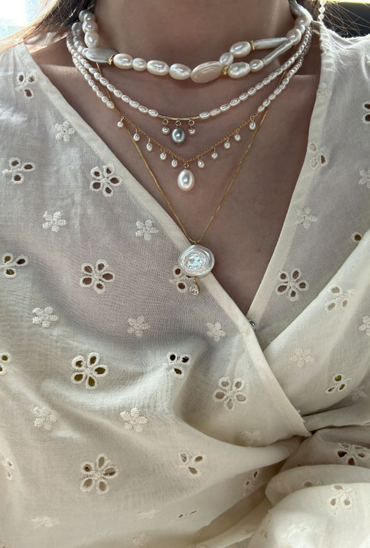 Baroque Pearl Necklace – Regal Beaded Chain with Gold Accent