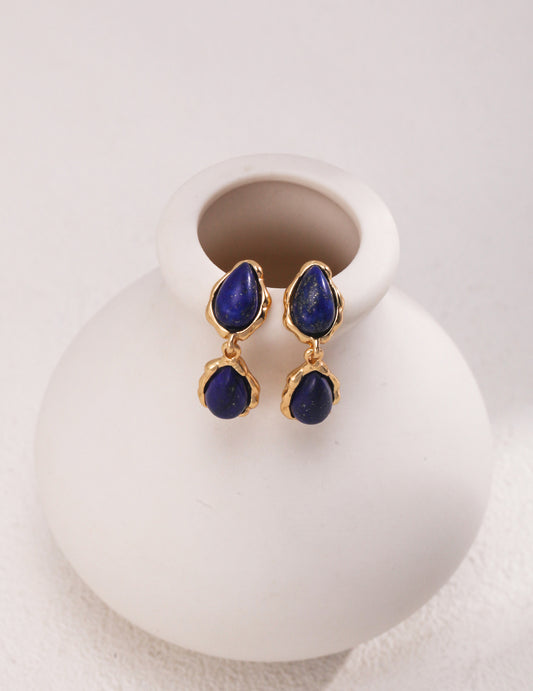 Lapis Lazuli Oval Drop Earrings - ALEART