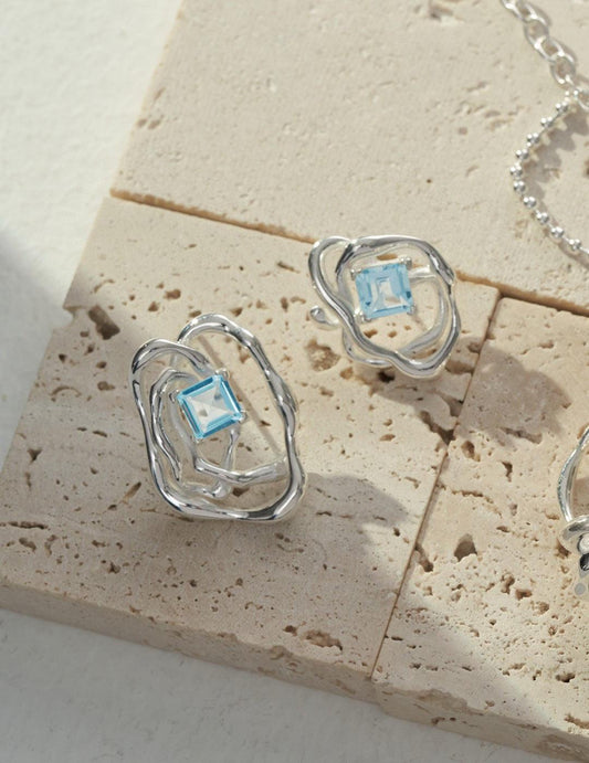 Natural Topaz Asymmetrical Earrings - ALEART