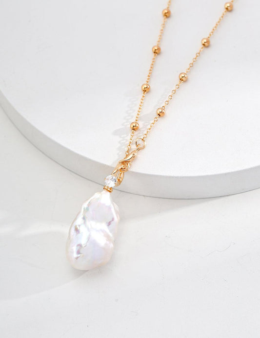 Silver Natural Pearl Zircon Necklace - ALEART