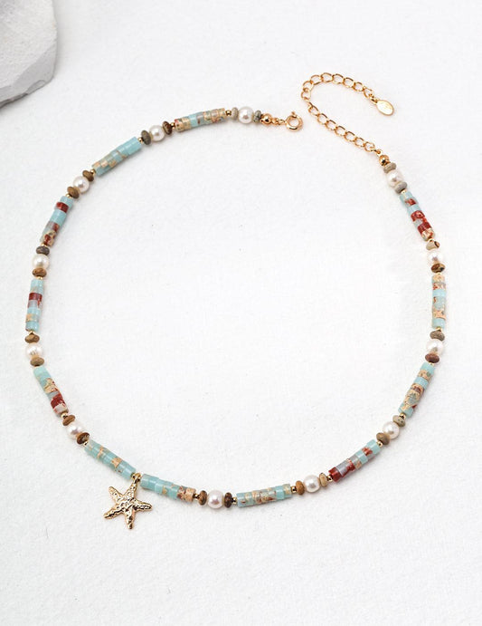 Vintage Beaded Star Necklace - ALEART
