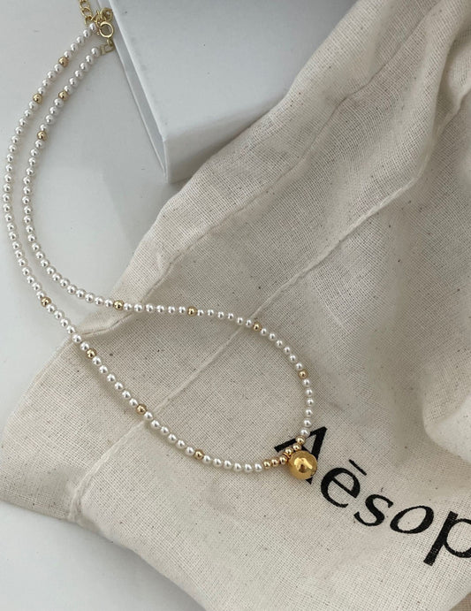 Gold Ball Pearl Necklace - ALEART