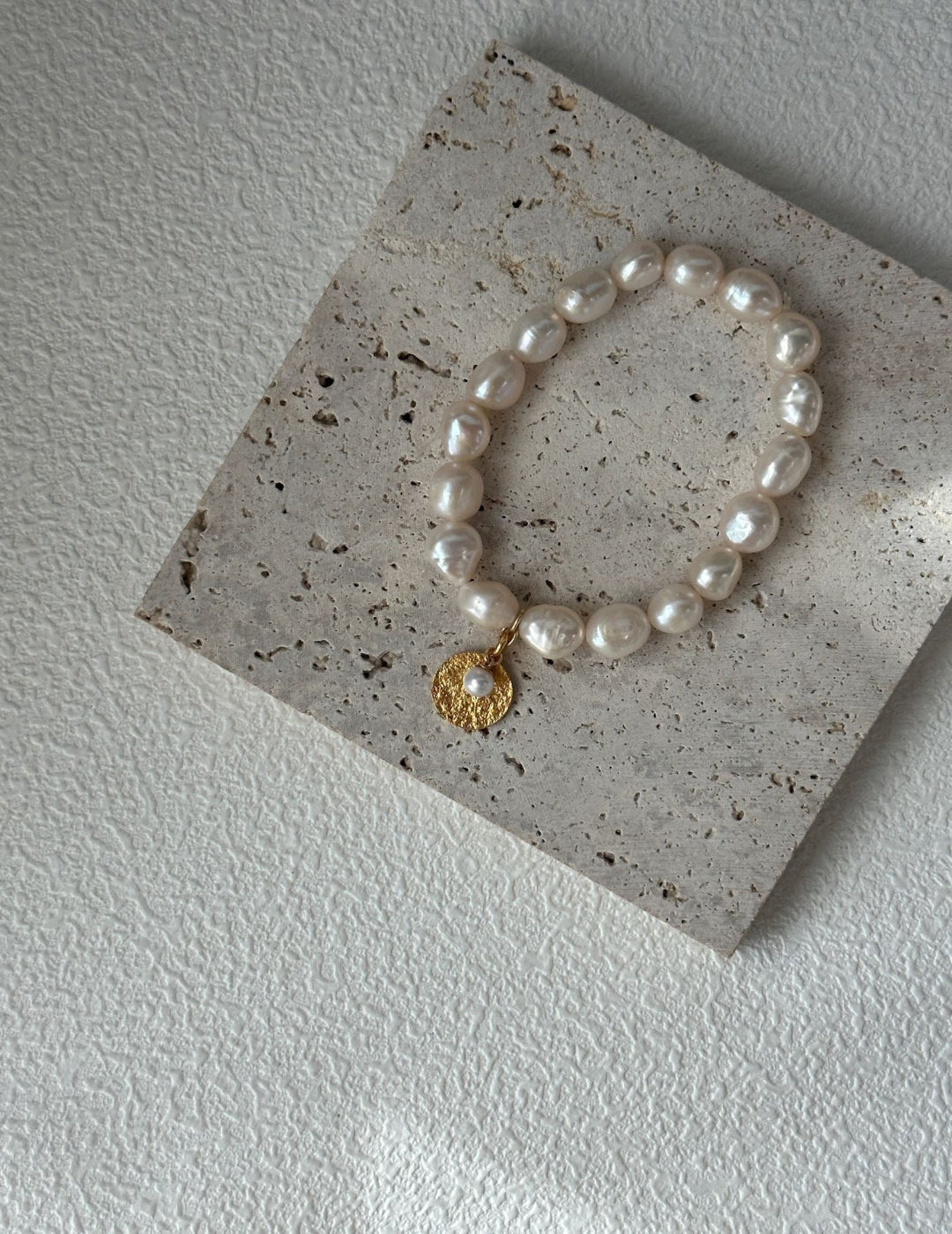 Handmade French Pearl Bracelet with 18K Gold-Plated Charm