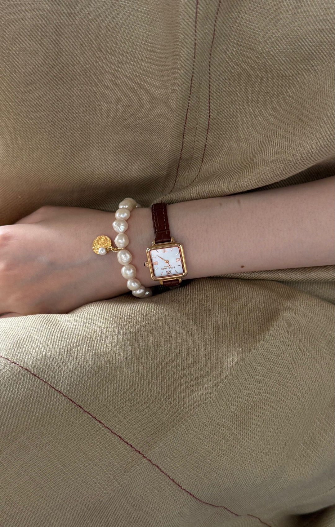 Handmade French Pearl Bracelet with 18K Gold-Plated Charm