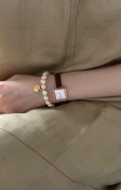 Handmade French Pearl Bracelet with 18K Gold-Plated Charm